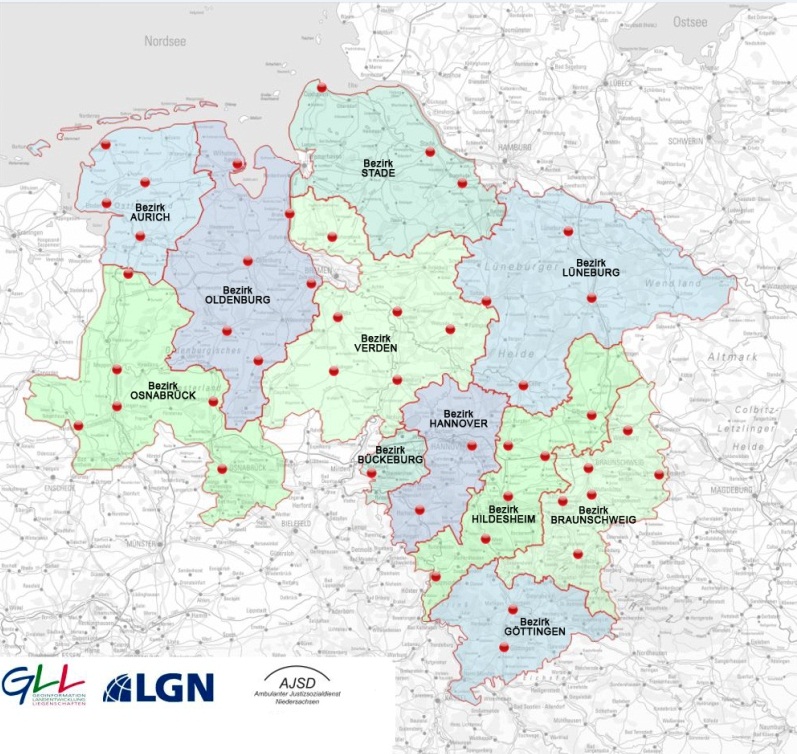 Niedersachsenkarte mit AJSD Standorten